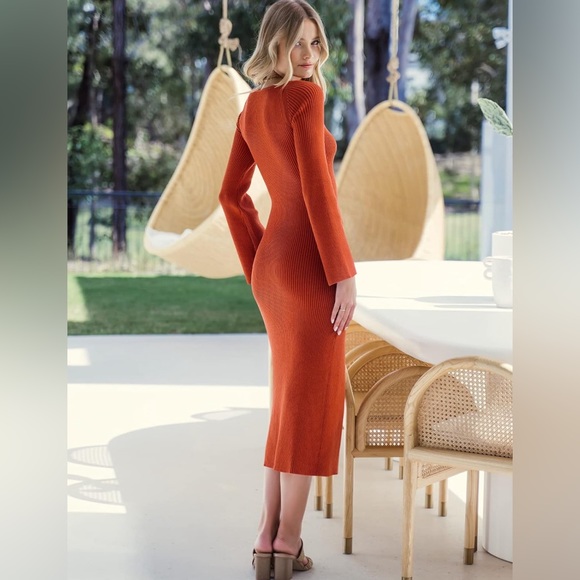 ANRABESS *NEW* Women's 2023 Fall Bell Long Sleeve Ribbed Knit Sweater Dress - Picture 3 of 10